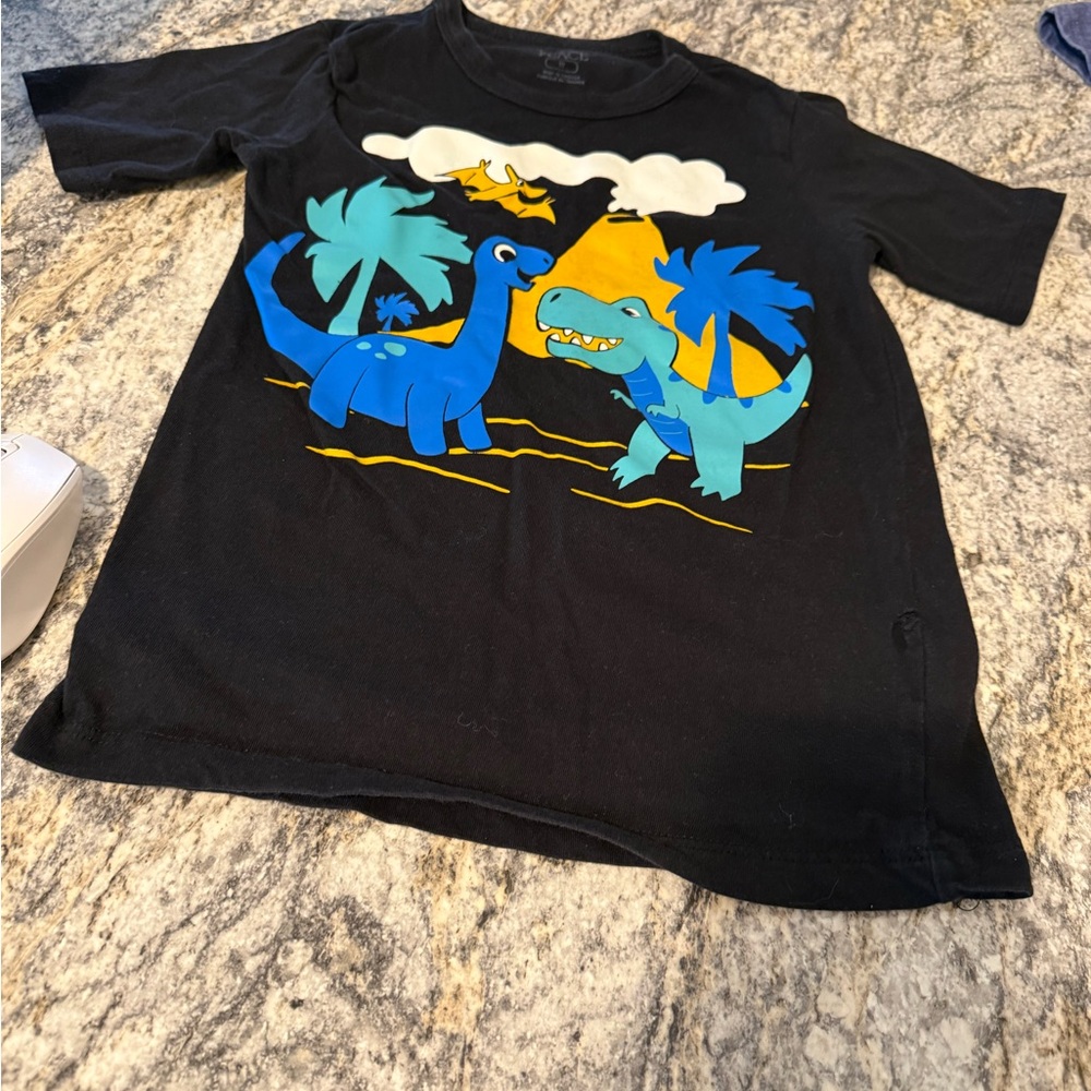 The Children's Place Black Tee with Blue and Green Dinosaur Design